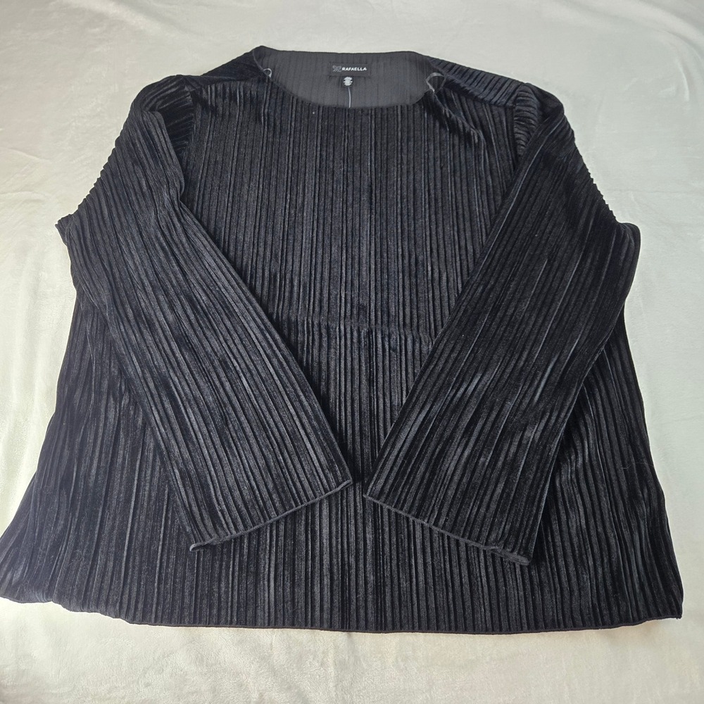 Rafaella Black Pleated Velvet Long Sleeve Top Blouse RSKFE127 XL NWT